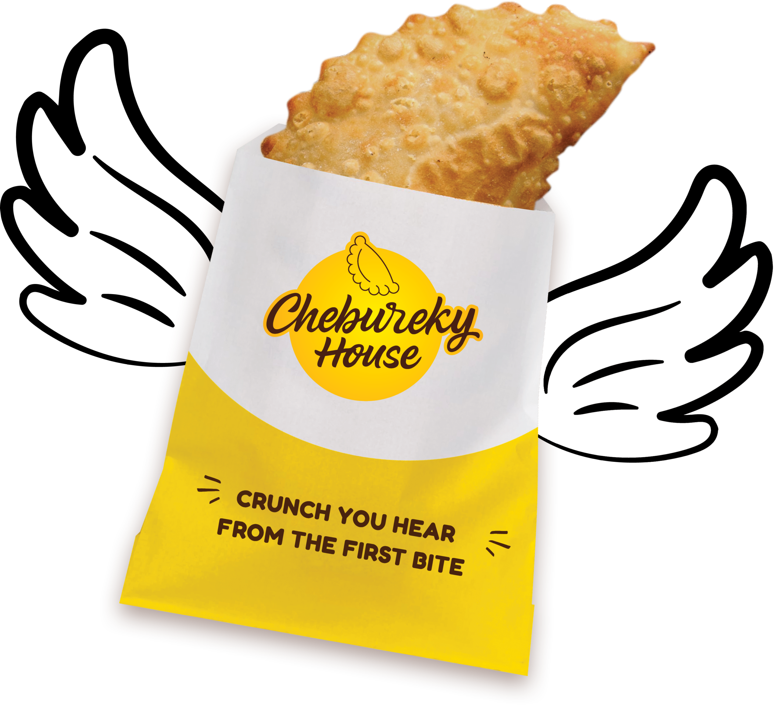 Chebureky House winged pastry bag with a fresh crispy cheburek